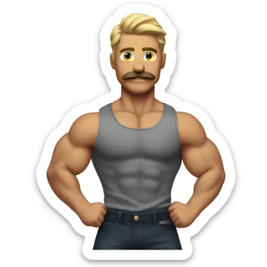 flexing muscular man with a mustache and undercut hair style sticker