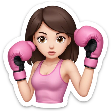 Brunette white girl wearing pink boxing gloves sticker