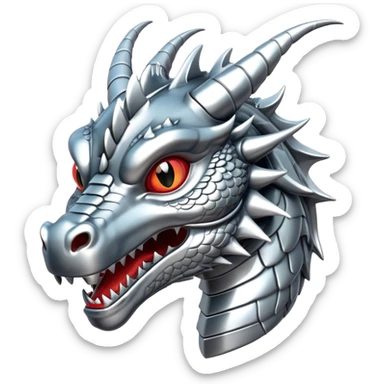 3d head of chrome plated silver dragon sticker