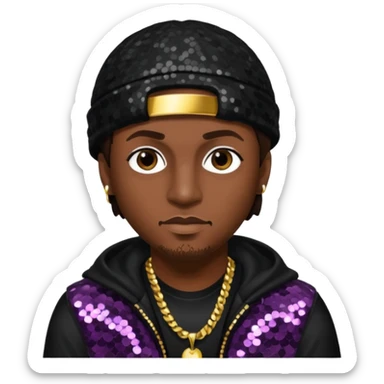 Mystikal, Rapper with dark brown hair, black sequin outfit sticker