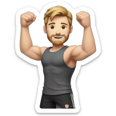 Close up Actively gesturing  with hands Pale skinned Fit Man With the biceps and brown hair in dark gray Sleeveless Mike, black oversize sports shorts, watch and white Sneakers sticker