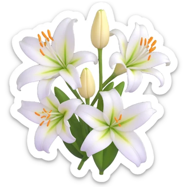 Detailed white lily flower with botanically correct six petals and six stamens, realistic appearance sticker