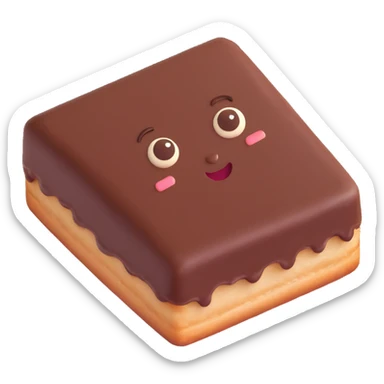 Rectangular chocolate mini pastry, palav mischievous eyes, tilted slightly, small grin, text above: "ПАСТИЧКА", chibi style, Twitch emoji style, transparent background, colorful

 sticker