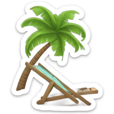 Setting of a beach with a deckchair and a palm tree sticker