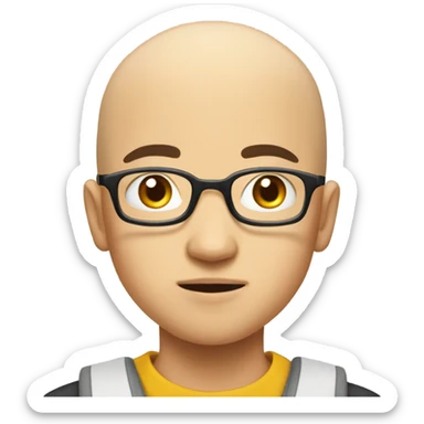  a bald Asian young boy student, in glasses, hungry sticker