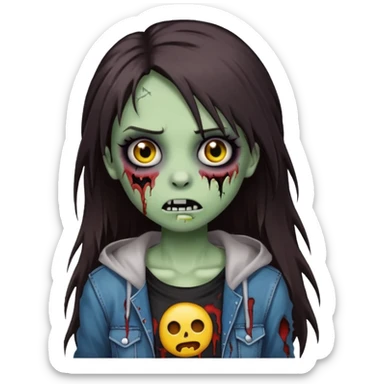 girl zombie long dark brown hair emo emoji sticker