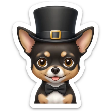 black chihuahua wearing a top hat sticker