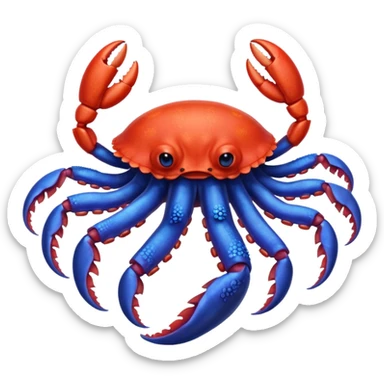 a red crab with two claws and a blue octopus are friends sticker