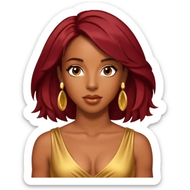 Kelly Rowland Dark Red Hair, Brown Eyes, Gold Dress with earrings sticker