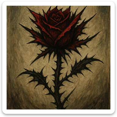 an intense, fierce rose with jagged petals and thorny stem, wild and untamed sticker