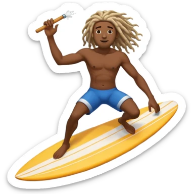 Surfing on wave black man with dreadlocks smoking  sticker