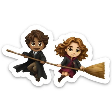 harry poter and hermione granger on  a broom sticker