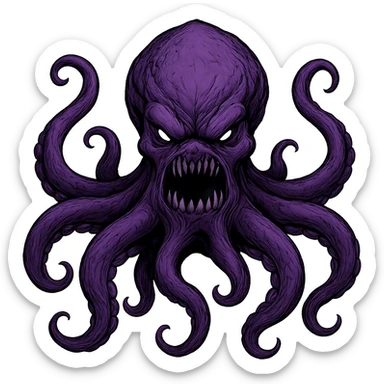 Remove the nose, make the octopus look scary, keep the purple color, with no background. Maintain the original style and details of the octopus while making it look scary and purple. sticker