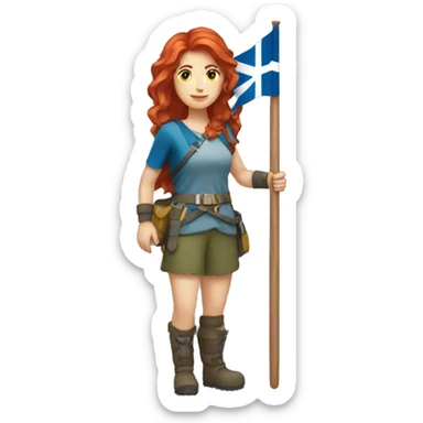 female mountaineer red hair holding ice axe and greek flag sticker