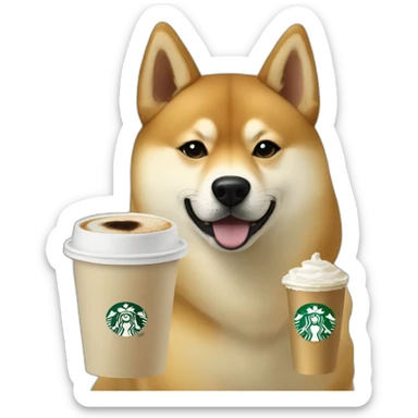Shiba and malinois dog with Starbucks sticker