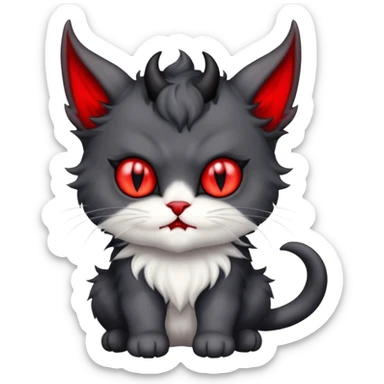 dark blackish grey and white horned devil satan kitten sticker