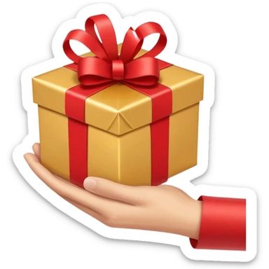 one hand holding out a wrapped gift, simple, clear, no text sticker