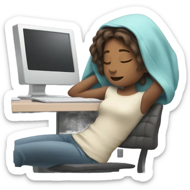 Computer monitor and girl sleeping  sticker