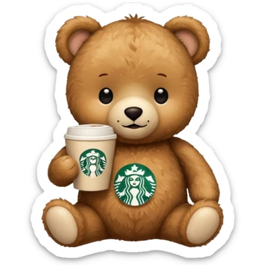teddy bear with one cup of starbucks coffee sticker