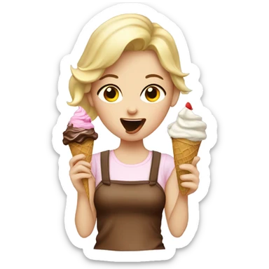 blonde girl eating ice cream with chocolate all over her face sticker