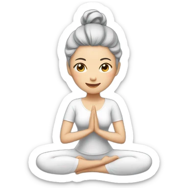 Chinese lady with gray hair doing yoga sticker