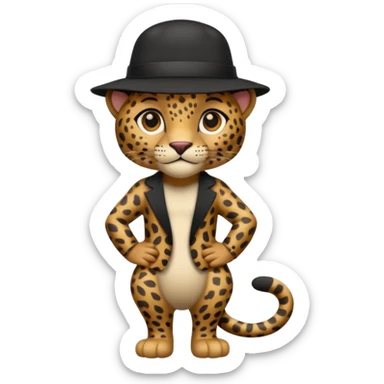 full body leopard in a black hat sticker