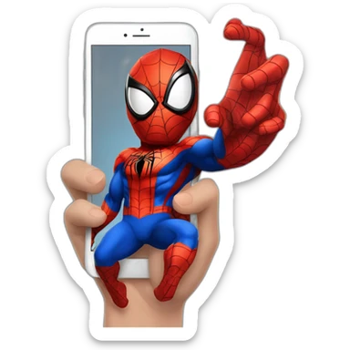 spiderman con il cellulare in mano mentre chatta sticker