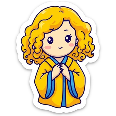Cute Japanese girl with golden big curly wavy hair sticker