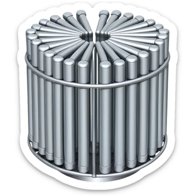 A bundle of thin uranium fuel rods used in a nuclear reactor, with a metallic silver or gray structure, cylindrical and slender rods, arranged in a hexagonal grid, realistic and industrial style, no green color, only metallic shades sticker