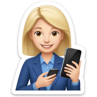same woman but with phone and documents sticker
