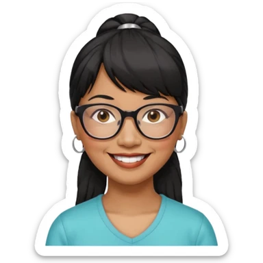 filipino woman black hair in one pony tail with straight bangs and big glasses, 60 yr old

 sticker