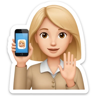 girl with phone and raised hand saying hi sticker