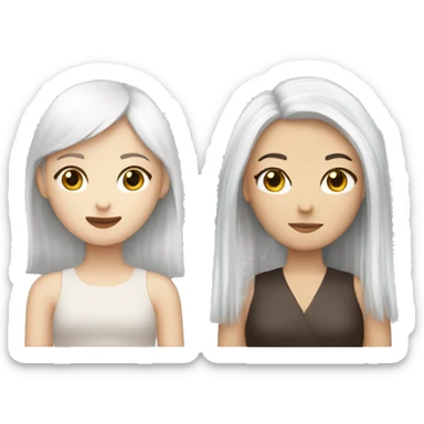 Create a white Chinese-haired girl and a brunette straight-haired girl sticker