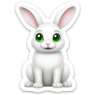 Cute White bunny with green eyes curious and question symbol  sticker