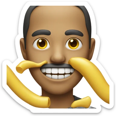An emoji with a yellow bone in the mouth sticker