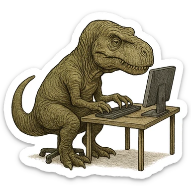 old dinosaur working at a computer sticker