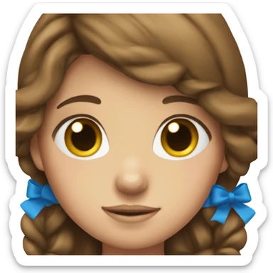 girl with brown hair with a blue bow in her head sticker