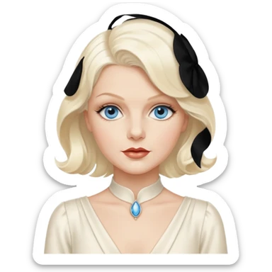 Jean Harlow with blue eyes, platinum blonde hair, ivory outfit sticker