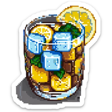 glass of cubata with ice cubes and lemon slice sticker