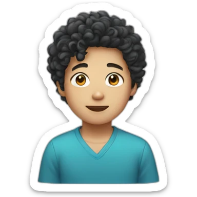 asian boy with curly hair sticker