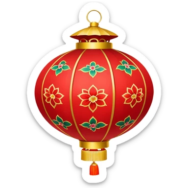 cute chinese red lantern with floral decoratons sticker