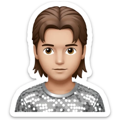 Tom Kaulitz from Tokio Hotel with long brown hair, silver sequin outfit  sticker