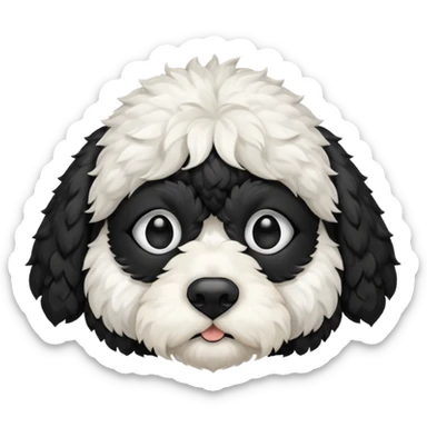 black and white cockapoo - give him a white chest, black ears and black fur covering his eyes, but then a white snout and an upside down white triangle-shaped patch of fur on his forehead sticker