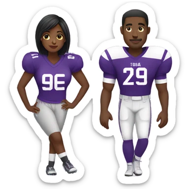 Black couple watching American football in purple jerseys sticker
