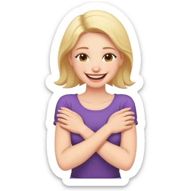 arms crossed holding neck laughing female sticker