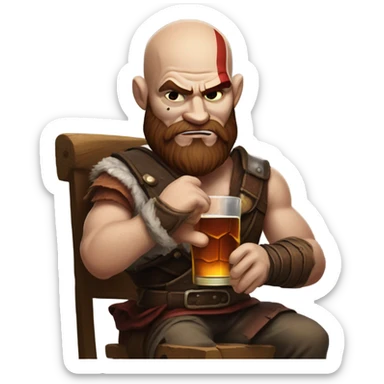 kratos drinking whiskey while smoking a cigar sticker
