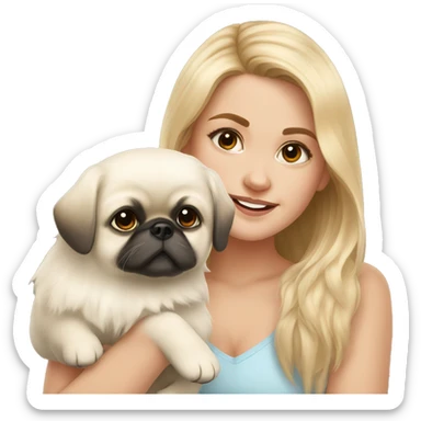 White girl with Pekingese  puppy  sticker