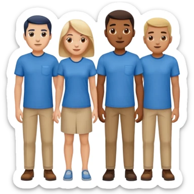 CREA UN EMOJI DE 7 PERSONAS HOMBRES Y MUJERES, CON CAMISA AZUL SOLO 7 SIETE PERSONAS CUERPO COMPLETO sticker