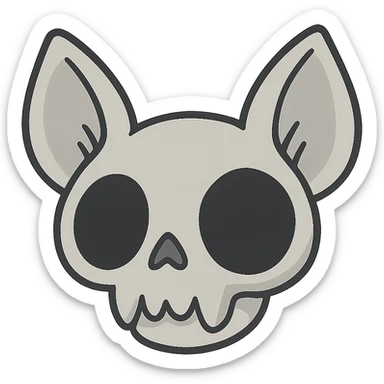 cute cartoon bat skull in whitish-gray with oversized black eye sockets sticker