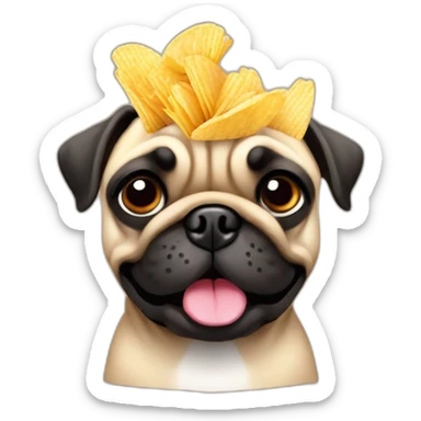a funny pug with chips in hands sticker